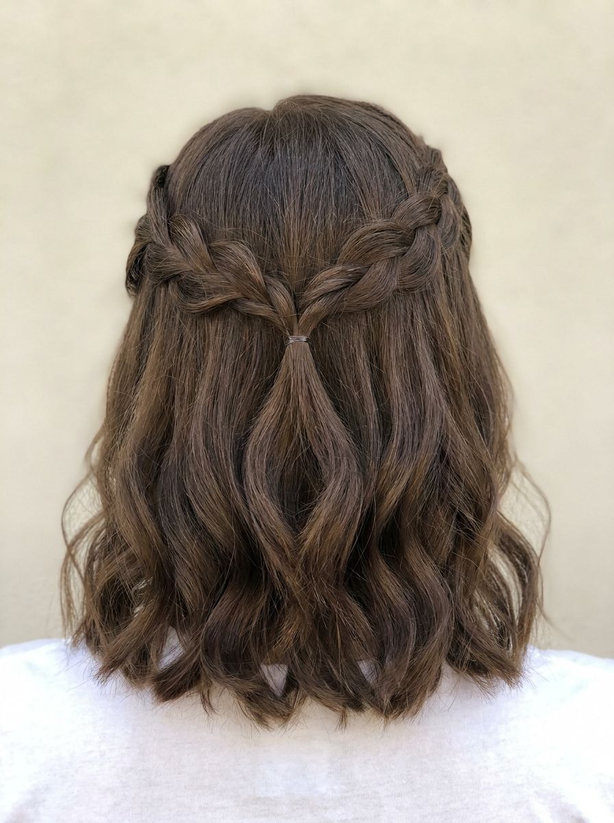 Half-up Flechtkrone für den Bob - Flechtfrisuren für den Bob